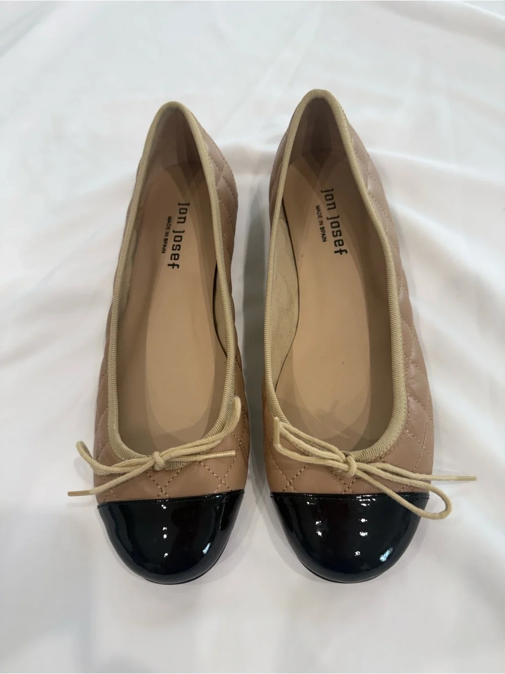 Jon Josef Belle Quilted Ballerina Flats with Black Patent Toe Diamond Quilted 8